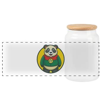 Panda Cute Kawaii Cartoon Clipart Pet Animal - Panoramic Cookie Jar with Wooden Lid - white - Front