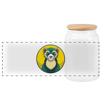 Furet mignon Kawaii dessin animé Clipart Animal de compagnie - Boîte à biscuits avec couvercle en bois - blanc - Devant