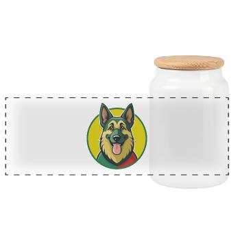 German Shepherd Dog Cute Kawaii Cartoon Pet Animal - Panoramic Cookie Jar with Wooden Lid - white - Front