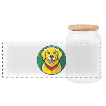 Golden Retriever Dog Cute Kawaii Cartoon Animal - Panoramic Cookie Jar with Wooden Lid - white - Front