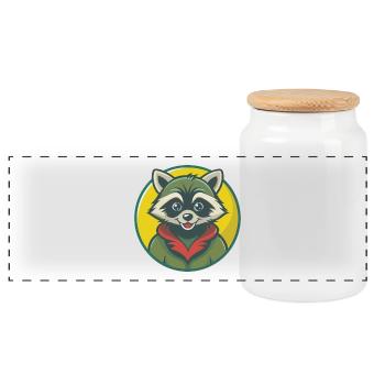 Waschbär Niedlich Kawaii Cartoon Clipart Haustier Tier - Panorama Keksdose mit Holzdeckel - Weiß - Vorne
