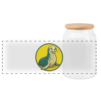 Seal Cute Kawaii Cartoon Clipart Pet Animal - Panoramic Cookie Jar with Wooden Lid - white - Front