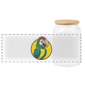 Parrot Cute Kawaii Cartoon Clipart Pet Animal - Panoramic Cookie Jar with Wooden Lid - white - Front