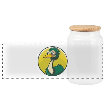 Emu Cute Kawaii Cartoon Clipart Pet Animal - Panoramic Cookie Jar with Wooden Lid - white - Front
