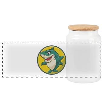 requin mignon kawaii dessin animé clipart animal de compagnie - Boîte à biscuits avec couvercle en bois - blanc - Devant