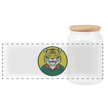 tigre mignon kawaii dessin animé clipart animal de compagnie - Boîte à biscuits avec couvercle en bois - blanc - Devant