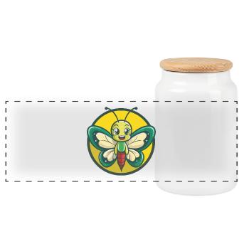 papillon mignon kawaii dessin animé clipart animal de compagnie - Boîte à biscuits avec couvercle en bois - blanc - Devant