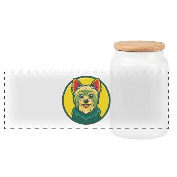Yorkshire Terrier Dog Cute Kawaii Cartoon Animal - Panoramic Cookie Jar with Wooden Lid - white - Front