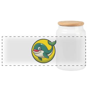 baleine mignon Kawaii dessin animé Clipart animal de compagnie - Boîte à biscuits avec couvercle en bois - blanc - Devant