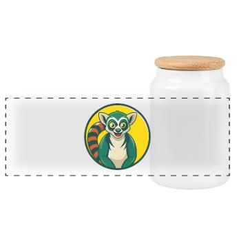 Lemur Cute Kawaii Cartoon Clipart Pet Animal - Panoramic Cookie Jar with Wooden Lid - white - Front