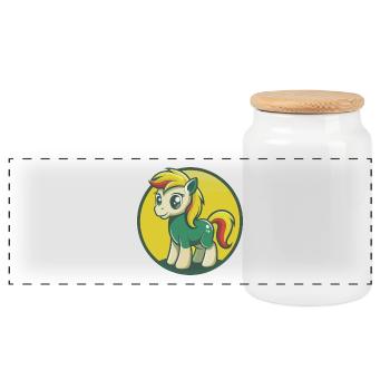 Pony Cute Kawaii Cartoon Clipart Pet Animal - Panoramic Cookie Jar with Wooden Lid - white - Front