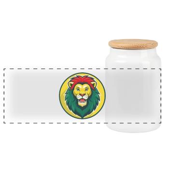 Lion mignon Kawaii dessin animé Clipart Animal de compagnie - Boîte à biscuits avec couvercle en bois - blanc - Devant
