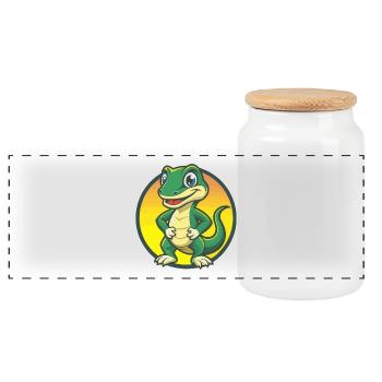 Lizard Cute Kawaii Cartoon Clipart Pet Animal - Panoramic Cookie Jar with Wooden Lid - white - Front