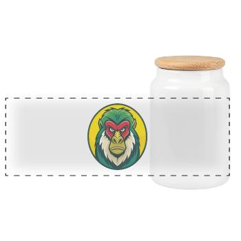 Mandrill mignon Kawaii dessin animé Clipart Animal de compagnie - Boîte à biscuits avec couvercle en bois - blanc - Devant