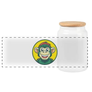 Monkey Cute Kawaii Cartoon Clipart Pet Animal - Panoramic Cookie Jar with Wooden Lid - white - Front