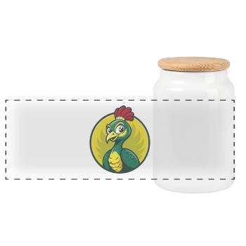 Peacock Cute Kawaii Cartoon Clipart Pet Animal - Panoramic Cookie Jar with Wooden Lid - white - Front