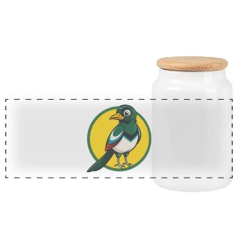 Magpie Cute Kawaii Cartoon Clipart Pet Animal - Panoramic Cookie Jar with Wooden Lid - white - Front