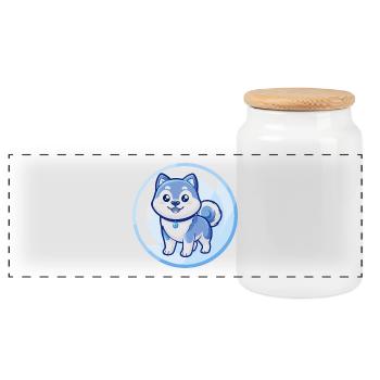 Akita Hund Blau Kawaii Cartoon Figur Clipart - Panorama Keksdose mit Holzdeckel - Weiß - Vorne