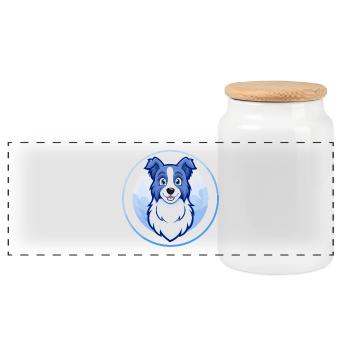 Border Collie chien bleu Kawaii personnage de dessin animé - Boîte à biscuits avec couvercle en bois - blanc - Devant