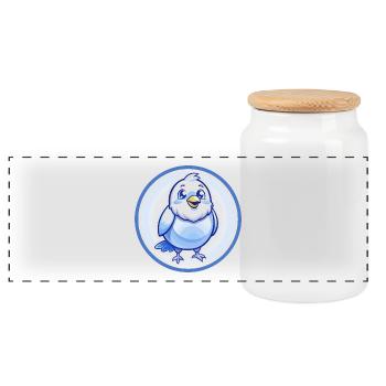 Kanarienvogel Blau Kawaii Cartoon Figur Clipart - Panorama Keksdose mit Holzdeckel - Weiß - Vorne