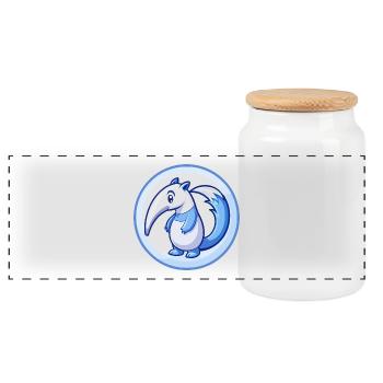 Anteater Blue Kawaii Cartoon Character Clipart Pet - Panoramic Cookie Jar with Wooden Lid - white - Front