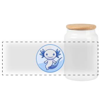Axolotl Blau Kawaii Cartoon Figur Clipart Haustier - Panorama Keksdose mit Holzdeckel - Weiß - Vorne