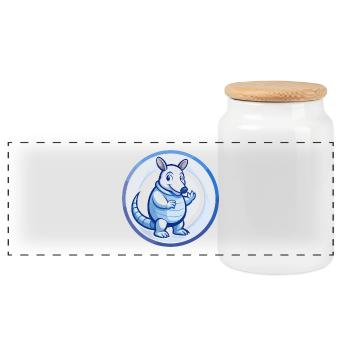 Armadillo Blue Kawaii Cartoon Character Clipart - Panoramic Cookie Jar with Wooden Lid - white - Front