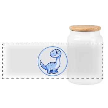 Dinosaure Bleu Kawaii Dessin Animé Personnage Clipart Animal de compagnie - Boîte à biscuits avec couvercle en bois - blanc - Devant