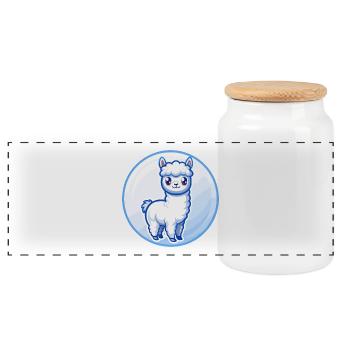 Alpaga bleu kawaii dessin animé personnage Clipart animal de compagnie - Boîte à biscuits avec couvercle en bois - blanc - Devant