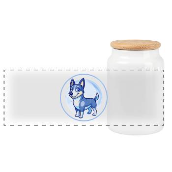 Australian Kelpie Dog Blue Cute Kawaii Cartoon Pet - Panoramic Cookie Jar with Wooden Lid - white - Front