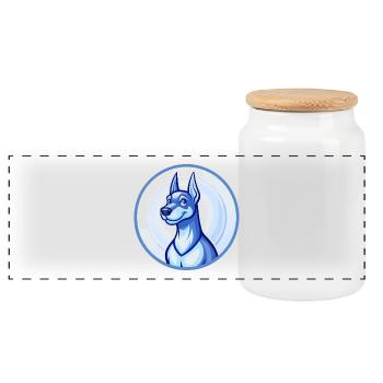 Dobermann Hund Blau Niedlich Kawaii Cartoon Clipart Haustier - Panorama Keksdose mit Holzdeckel - Weiß - Vorne