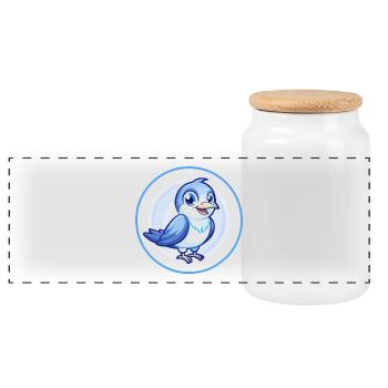 Cuckoo Bird Blue Kawaii Cartoon Character Clipart - Panoramic Cookie Jar with Wooden Lid - white - Front