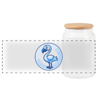 Flamingo Blue Kawaii Cartoon Character Clipart Pet - Panoramic Cookie Jar with Wooden Lid - white - Front