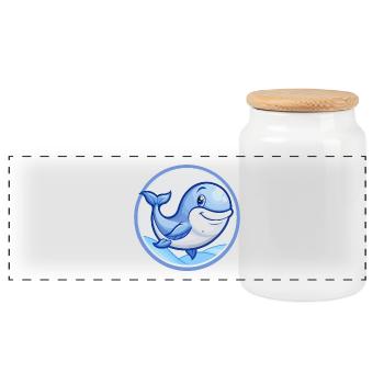 Whale Blue Kawaii Cartoon Character Clipart Pet - Panoramic Cookie Jar with Wooden Lid - white - Front