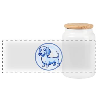 Dachshund Dog Blue Cute Kawaii Cartoon Clipart Pet - Panoramic Cookie Jar with Wooden Lid - white - Front
