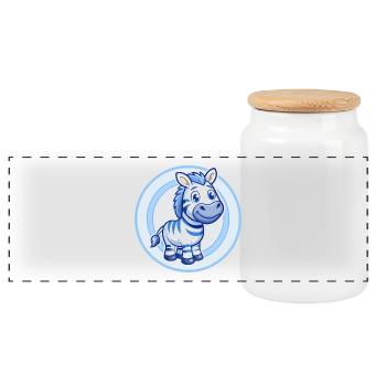 Zebra Blue Kawaii Cartoon Character Clipart Pet - Panoramic Cookie Jar with Wooden Lid - white - Front