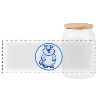 Groundhog Blue Kawaii Cartoon Character Clipart - Panoramic Cookie Jar with Wooden Lid - white - Front