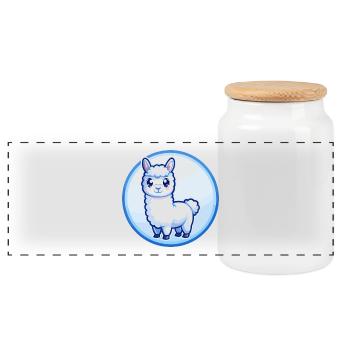 Llama Blue Kawaii Cartoon Character Clipart Pet - Panoramic Cookie Jar with Wooden Lid - white - Front