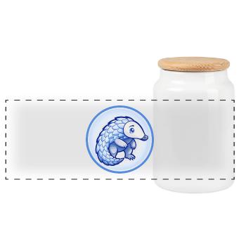 Schuppentier Blau Kawaii Cartoon Charakter Clipart Haustier - Panorama Keksdose mit Holzdeckel - Weiß - Vorne