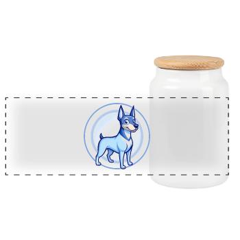 German Pinscher Dog Blue Kawaii Cartoon Character - Panoramic Cookie Jar with Wooden Lid - white - Front