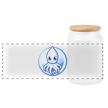 Squid Blue Kawaii Cartoon Character Clipart Pet - Panoramic Cookie Jar with Wooden Lid - white - Front