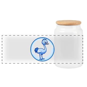 Emu Blue Cute Kawaii Cartoon Character Clipart Pet - Panoramic Cookie Jar with Wooden Lid - white - Front