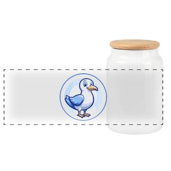 Seagull Blue Kawaii Cartoon Character Clipart Pet - Panoramic Cookie Jar with Wooden Lid - white - Front