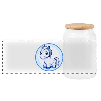 Pferd Blau Kawaii Cartoon Figur Clipart Haustier - Panorama Keksdose mit Holzdeckel - Weiß - Vorne