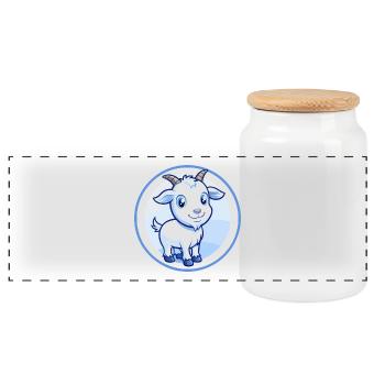 Goat Blue Kawaii Cartoon Character Clipart Pet - Panoramic Cookie Jar with Wooden Lid - white - Front