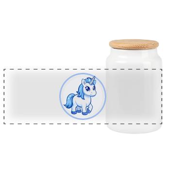 Einhorn Blau Kawaii Cartoon Figur Clipart Haustier - Panorama Keksdose mit Holzdeckel - Weiß - Vorne