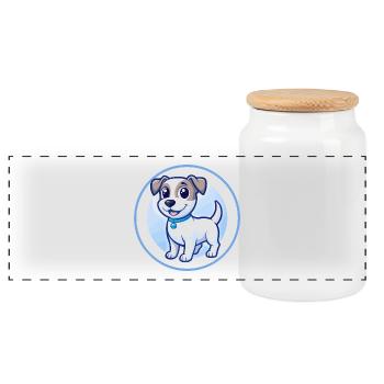 Jack Russell Terrier Chien Bleu Kawaii Dessin Animé Animal de compagnie - Boîte à biscuits avec couvercle en bois - blanc - Devant