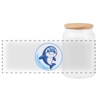 Orca Blue Kawaii Cartoon Character Clipart Pet - Panoramic Cookie Jar with Wooden Lid - white - Front