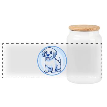 Labrador Retriever Hund Blau Kawaii Cartoon Haustier - Panorama Keksdose mit Holzdeckel - Weiß - Vorne
