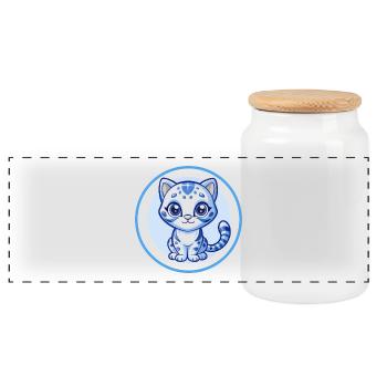 Ocelot Bleu Kawaii Dessin Animé Personnage Clipart Animal de compagnie - Boîte à biscuits avec couvercle en bois - blanc - Devant
